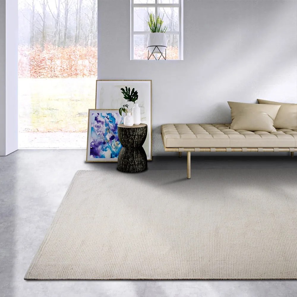 Krémovobiely ručne tkaný koberec s prímesou vlny 80x150 cm Pradesh Natural White – Elle Decoration