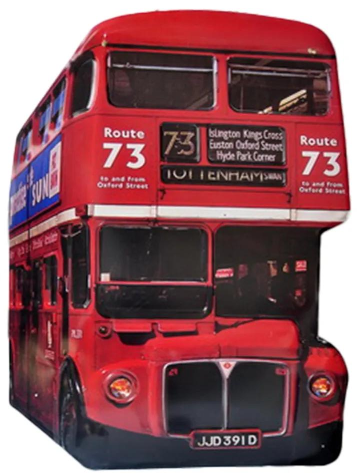 Nástenná kovová ceduľa červený poschodový autobus - 60*1*80 cm