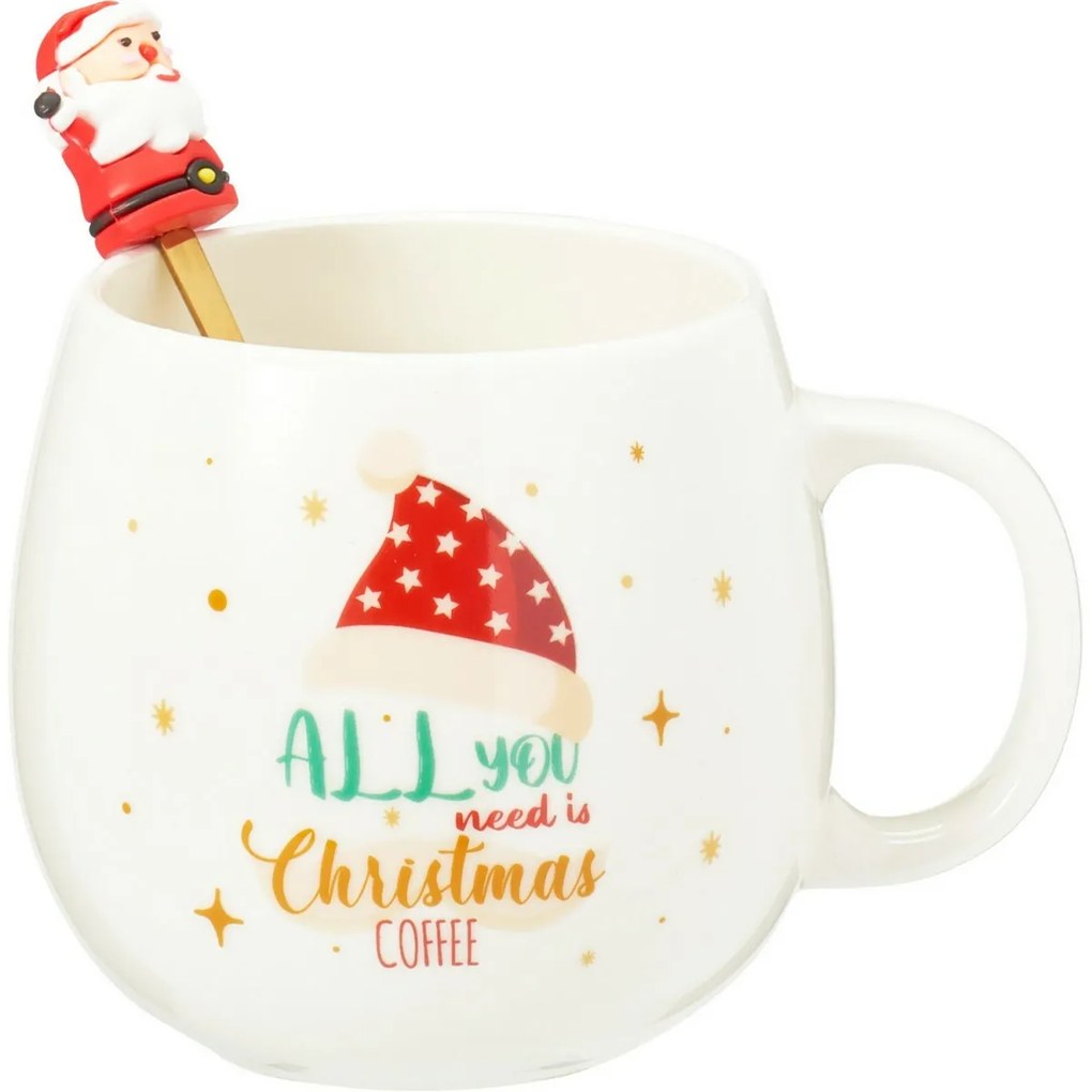 Vianočný porcelánový hrnček s lyžičkou Santa 550 ml