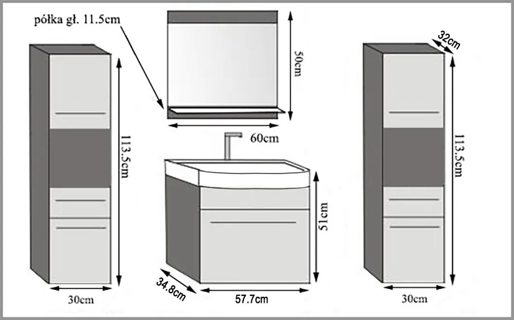 Kúpeľňový nábytok skrinky s umývadlom a zrkadlom dubové dub sonoma  ROD PRIMO M 6/0/W/DS/0/ZINC