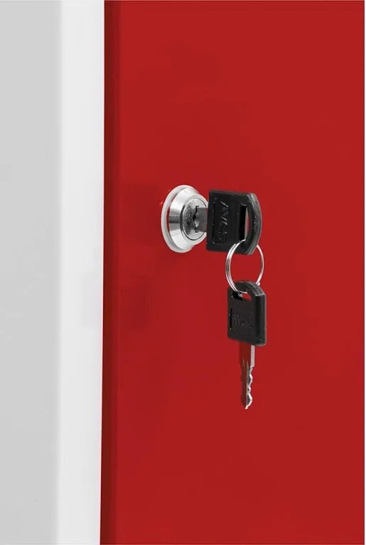 Kovová šatníková skriňa Trestles SS2M 1800x600x500 mm, 2 oddiely, červené dvere Podnož: nožičky, Zámok: cylindrický