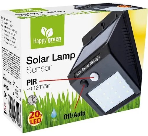 Happy Green Solárna lampa Sensor 20 LED, 4,9 x 12,5 x 9,6 cm