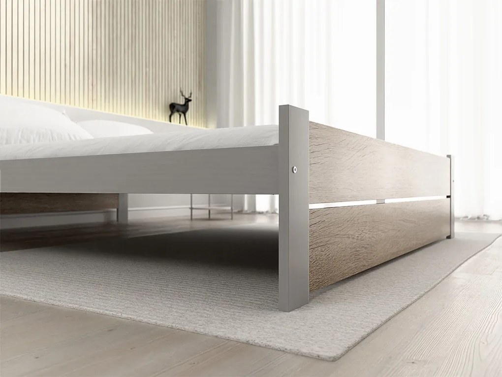 Posteľ IKAROS DOUBLE 140 x 200 cm, dub sonoma/sivá Rošt: S latkovým roštom, Matrac: Matrac DELUXE 10 cm