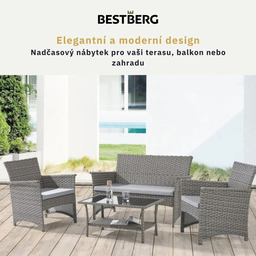 4dielna sada záhradného ratanového nábytku BestBerg Cordova BBRF-1008BG / čierna/sivá