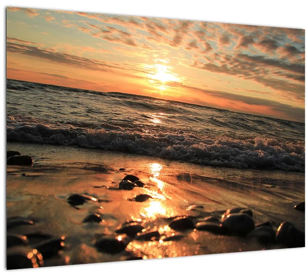 Sklenený obraz - Západ slnka pri oceáne (70x50 cm)