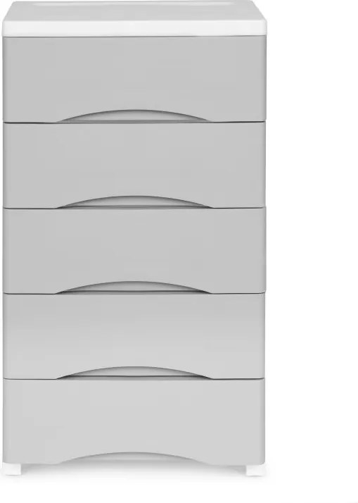 Polica s 5 výsuvnými zásuvkami, nohy s kolieskami, farebné zásuvky