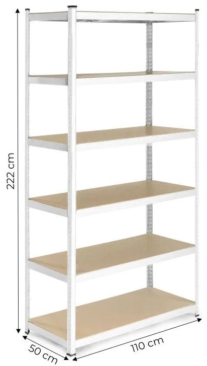 Stabilný kovový úložný regál so 6 policami 222x110x50