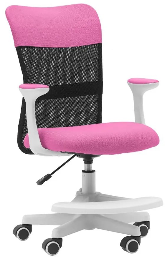 Detská stolička Neoseat MONKEY WHITE s podnožou — látka, biela / tmavo ružová