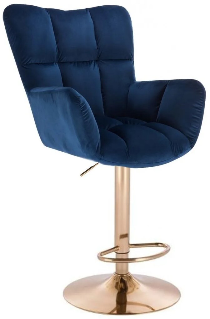 LuxuryForm DESIGN Barové kreslo AURORA VELUR na zlatom tanieri - modré