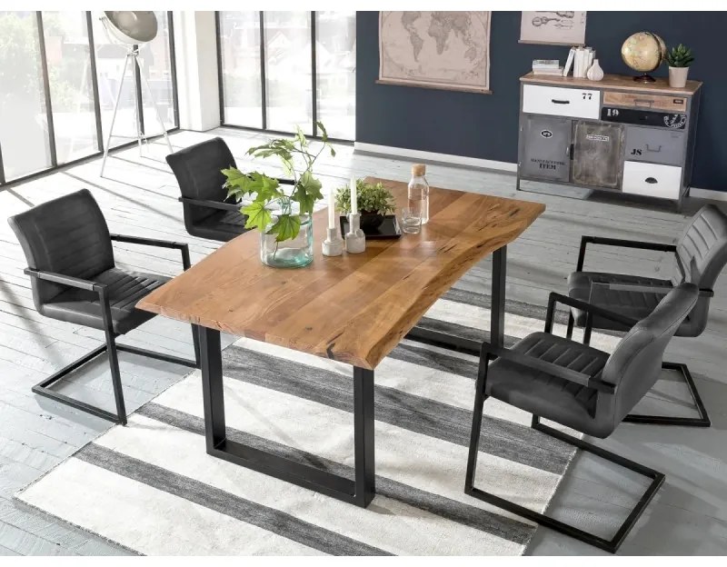 furniture-nabytek.cz - Sada 2 masívnych kresiel s podrúčkami Picton, umelá koža / kov, šedá/čierna