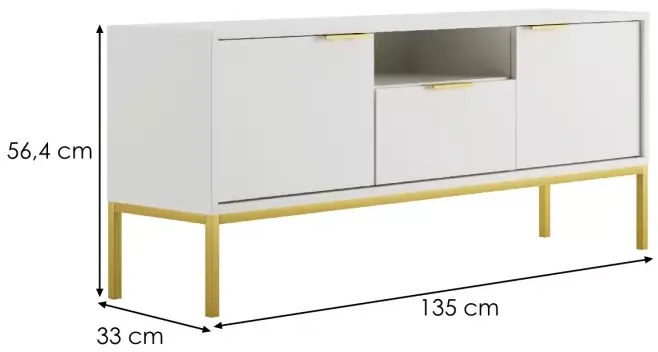 Televizní stolek Austin 135 cm bílý/zlatý