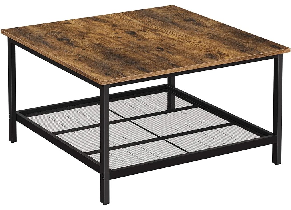 Konferenčný stolík s priestrannou stolovou doskou, rustikálny hnedý, čierny