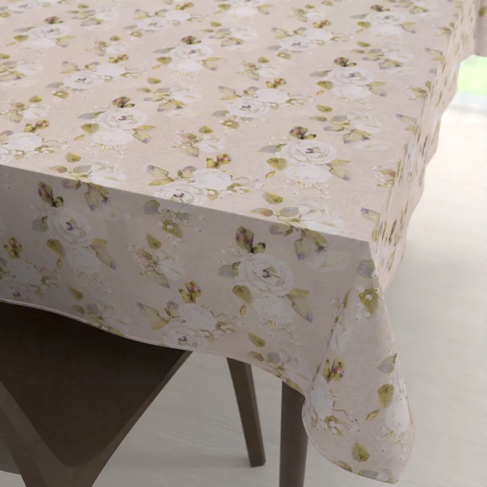 Biante Dekoračný obdĺžnikový obrus PML-059 Biele ruže s perokresbou na béžovom 140x200 cm
