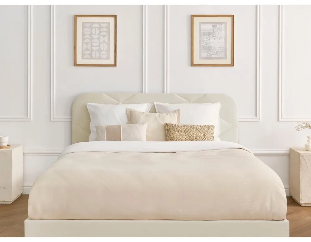 Béžová čalúnená dvojlôžková posteľ s roštom 140x190 cm Prune – Bobochic Paris