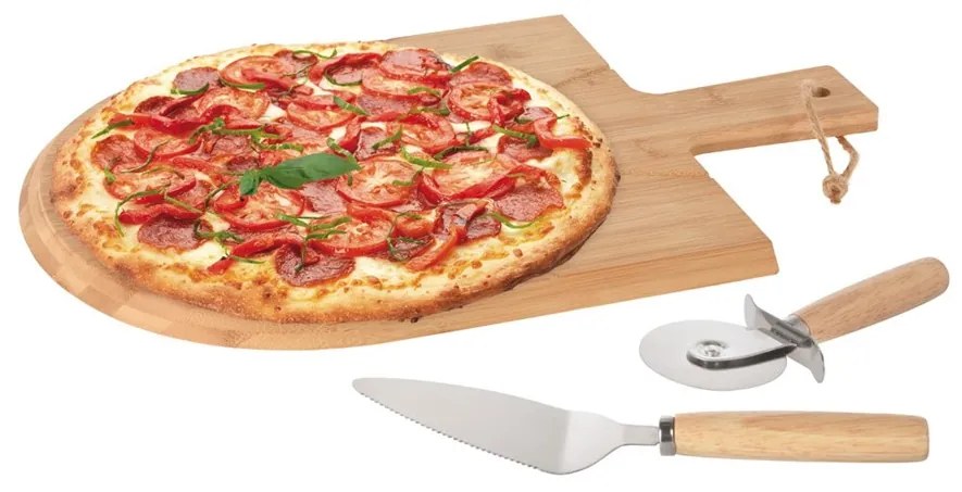 Excellent Houseware Doska na krájanie pizze Pizza Set, bambus, 43x30 cm