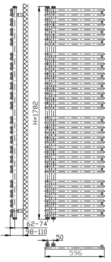 Aqualine Aqualine, TUBINI vykurovacie teleso 596x1782mm, antracit, DC335T