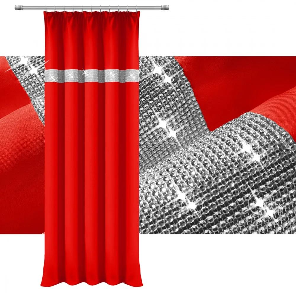 Hotový záves na riasiacej páske so zirkónmi 140x250 cm červený