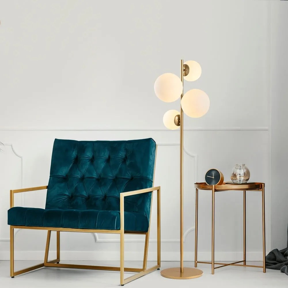 Stojacia lampa v zlatej farbe so skleneným tienidlom (výška 162 cm) Fazli – Opviq lights