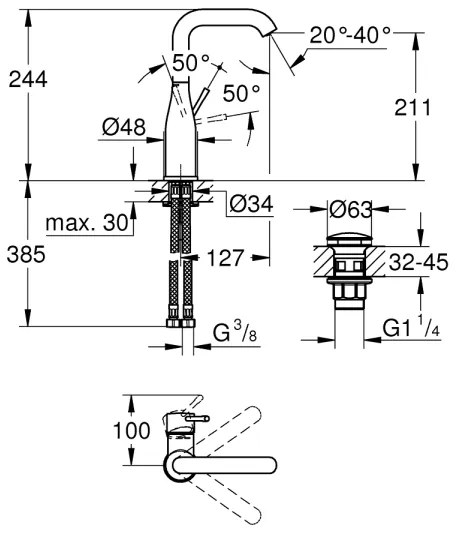 GROHE 23799001 - Umývadlová batéria ESSENCE veľkosť L lesklý chróm