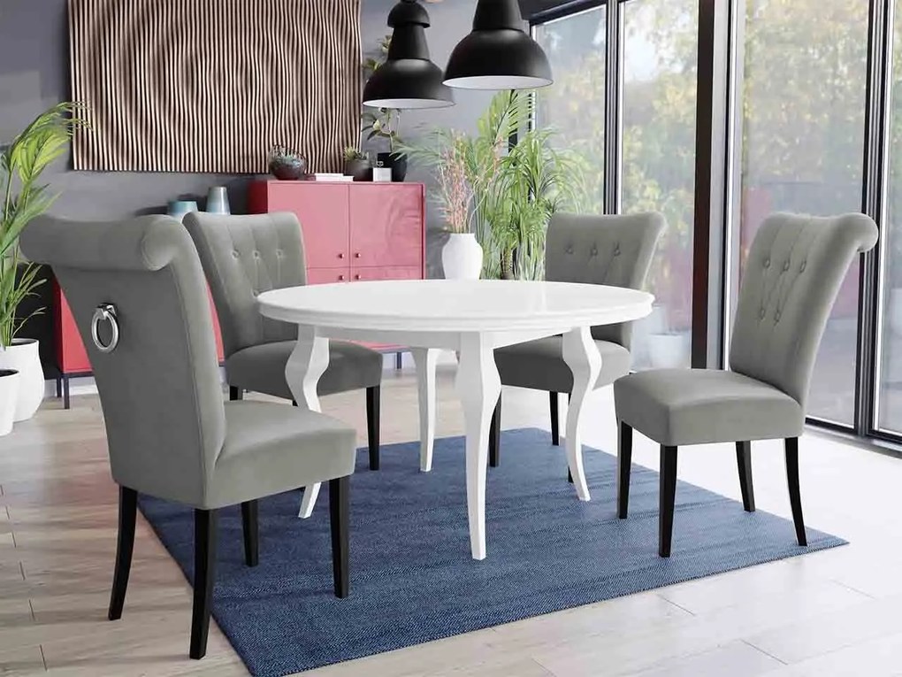 Stôl Julia FI 120 so 4 stoličkami ST65, Farby: čierny, Farby:: biely lesk, Potah: Magic Velvet 2225