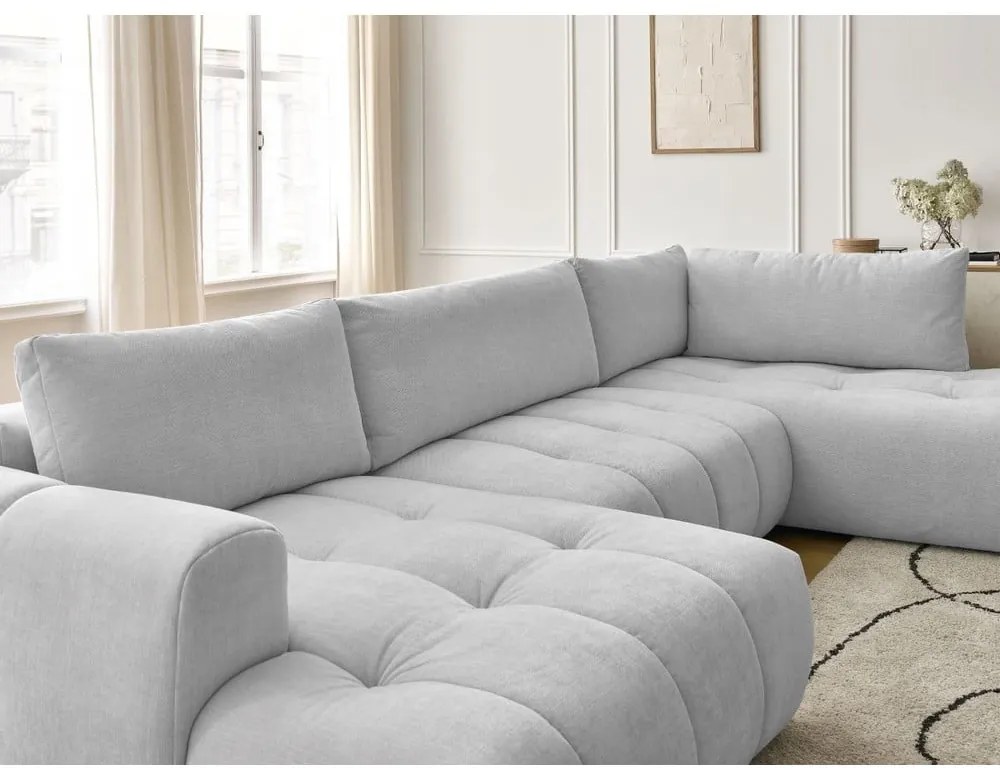 Svetlosivá rozkladacia/s úložným priestorom rohová pohovka (pravý roh/do tvaru "U") Fuji – Bobochic Paris