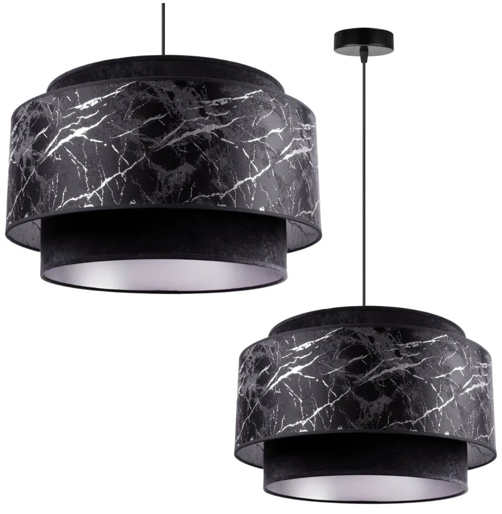 Závesné svietidlo Werona duo 3, 1x čierne textilné tienidlo so vzorom, s