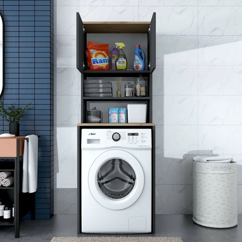 Skriňa Karin Anthracite a Walnut nad práčkou