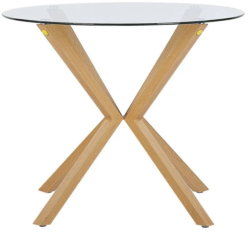 Okrúhly jedálenský stôl so sklenenou doskou ⌀ 90 cm svetlé drevo ALTURA Beliani