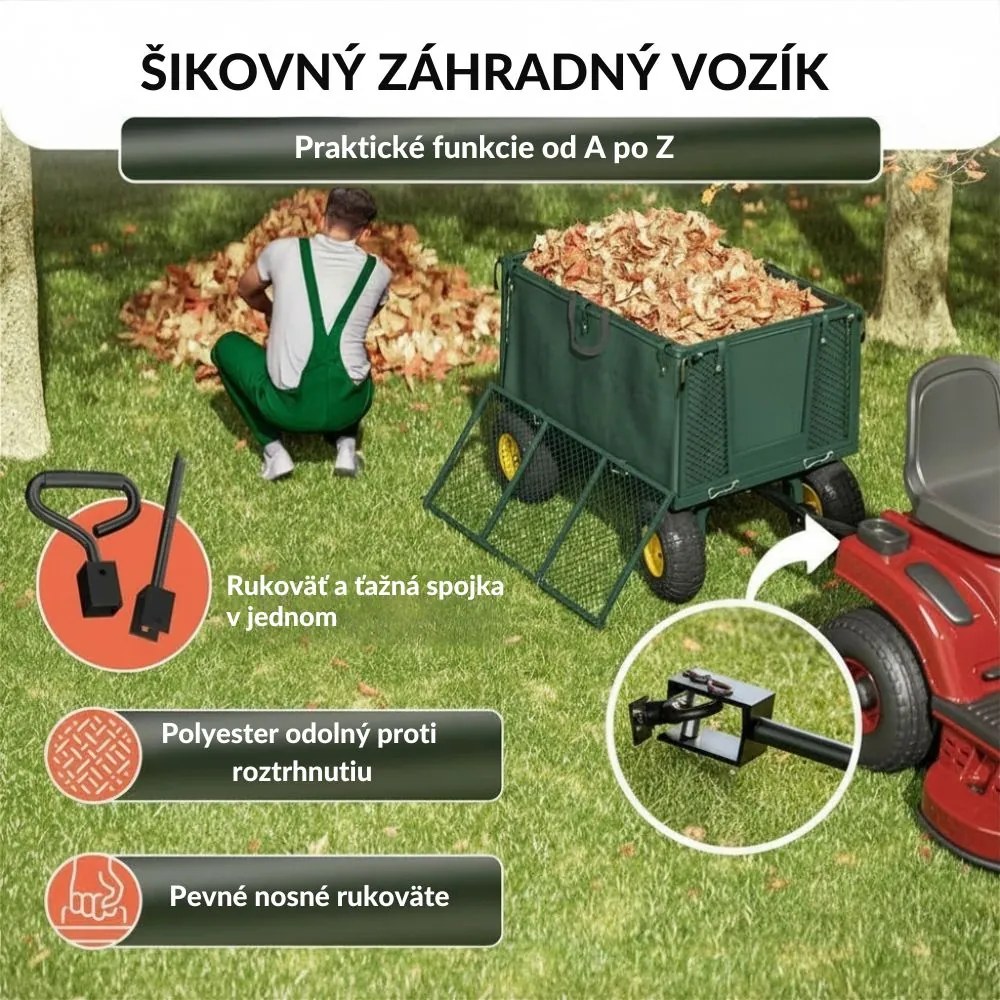 Transportný vozík HECTOR, max. 550kg, 110x75x52cm, zelený Gardebruk