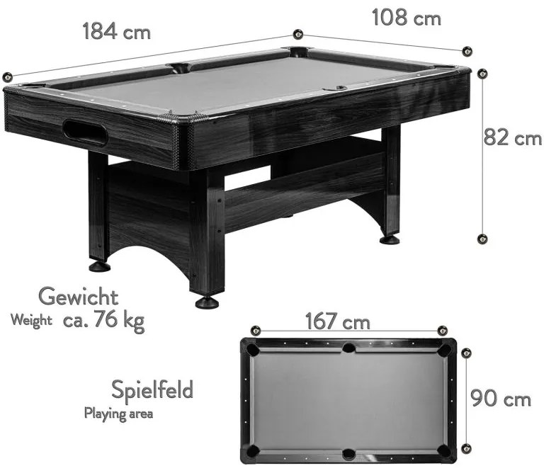 GamesPlanet® 2303 Biliardový stôl pool biliard s vybavením, 6 ft