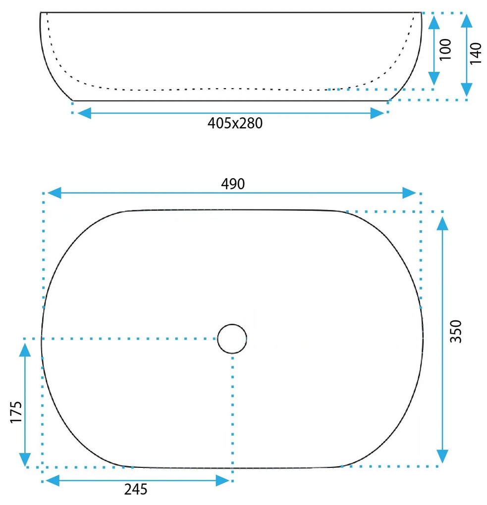 Rea Lisa, umývadlo na dosku 490x350x140 mm, svetlá modrá lesklá, REA-U6620
