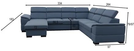 Rozkladacia sedacia súprava s univerzálnym rohom do U s úložným priestorom GRANADA modrá