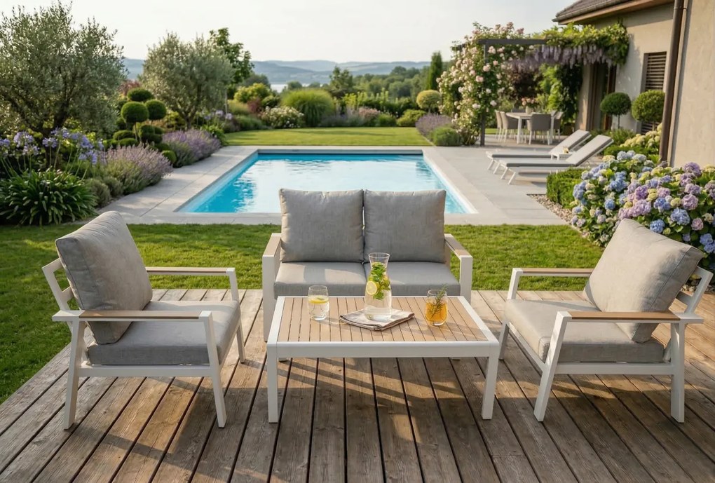 Súprava záhradného nábytku pre 4 osoby Houseland Aurora biela/sivá