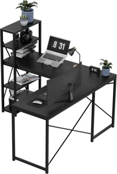 Rohový pracovný stôl s policami Leader 5.9 čierny