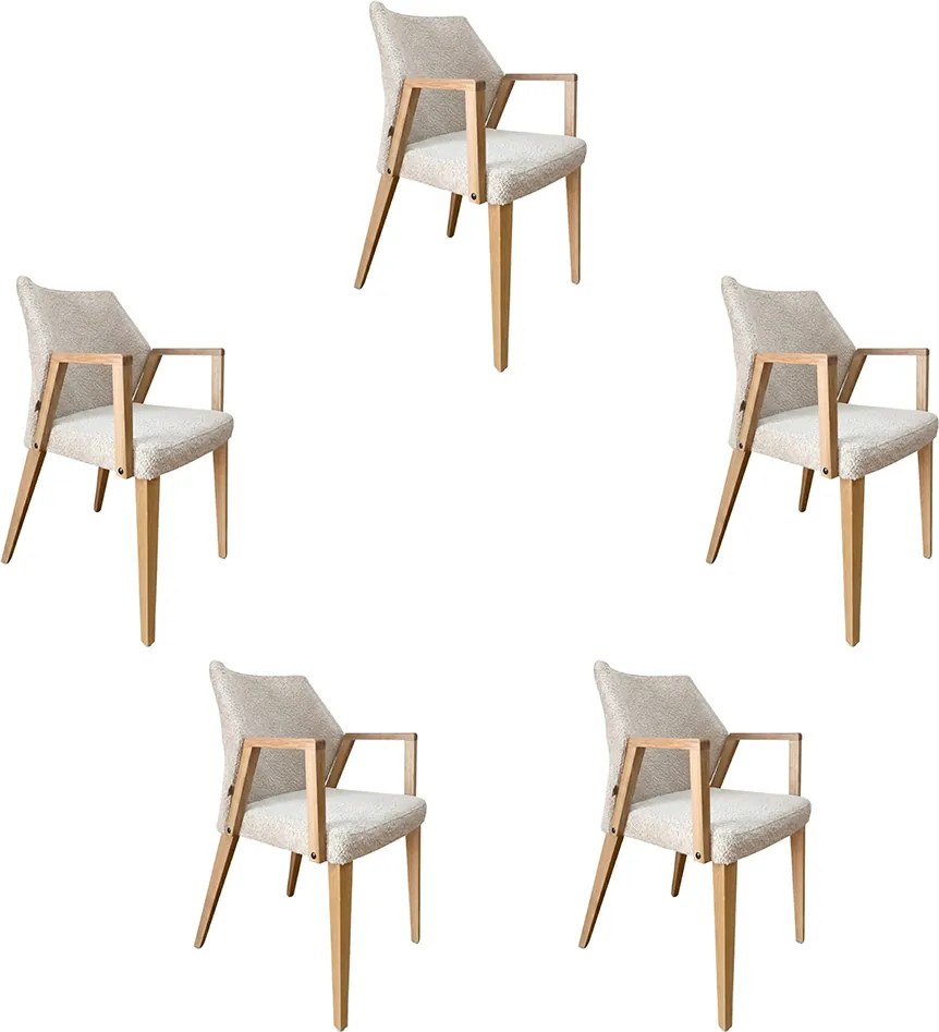 Čalúnené polo-kreslá ZORA s dubovými nohami a podrúčkami - set 5 ks