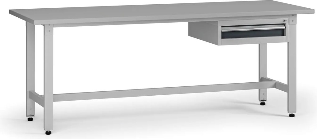 Výškovo nastaviteľný dielenský stôl G5, 2100 x 750 x 800-1000 mm, 1x kontajner, 1 zásuvka, grafit