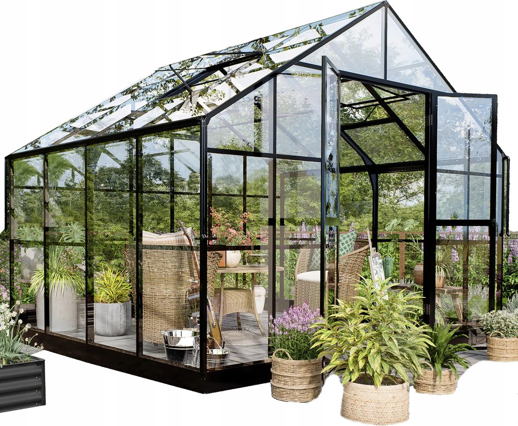 Záhradný skleník z polykarbonátu Solid Pc, veľký 354 x 278 cm, čierny