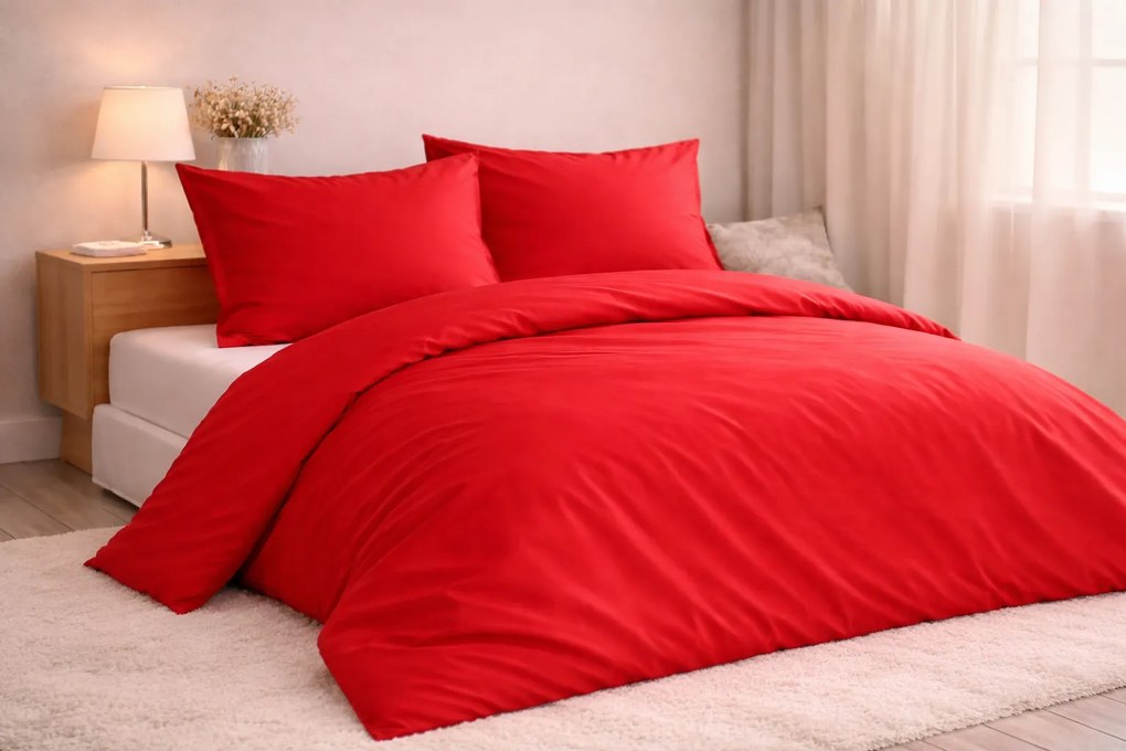 Luxusné posteľné obliečky 140x200 Červená – bavlnený satén 100 % bavlna, zips