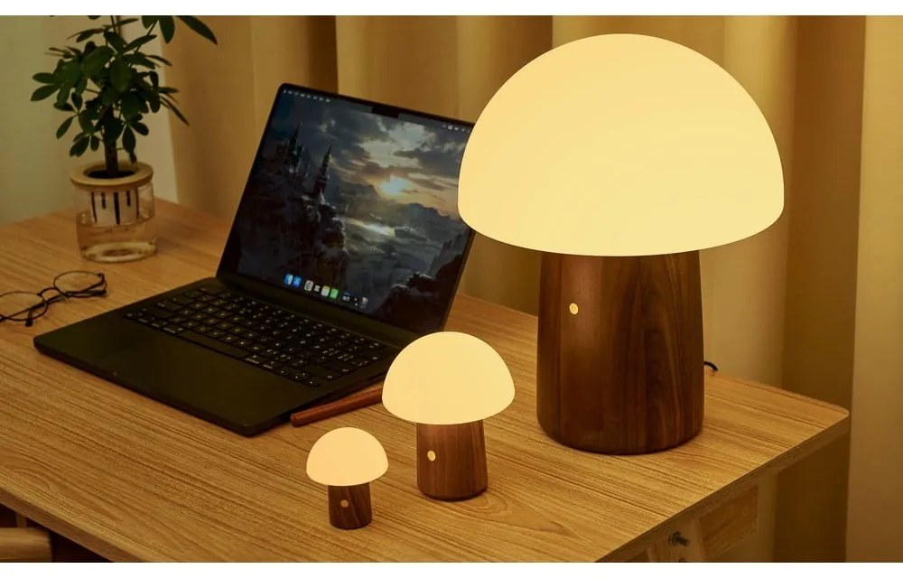 Biela/v tmavoprírodnej farbe LED stolná lampa (výška 7 cm) Alice Mushroom – Gingko
