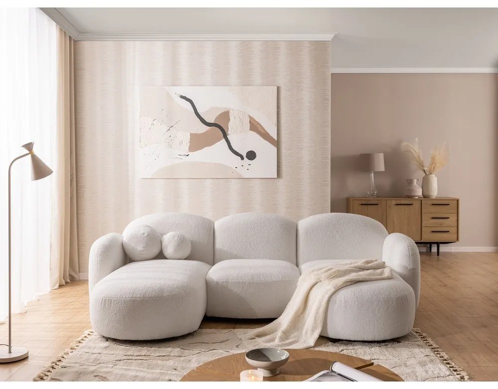 Krémová rohová pohovka z textílie buklé (do tvaru "U") Orbit – Ropez