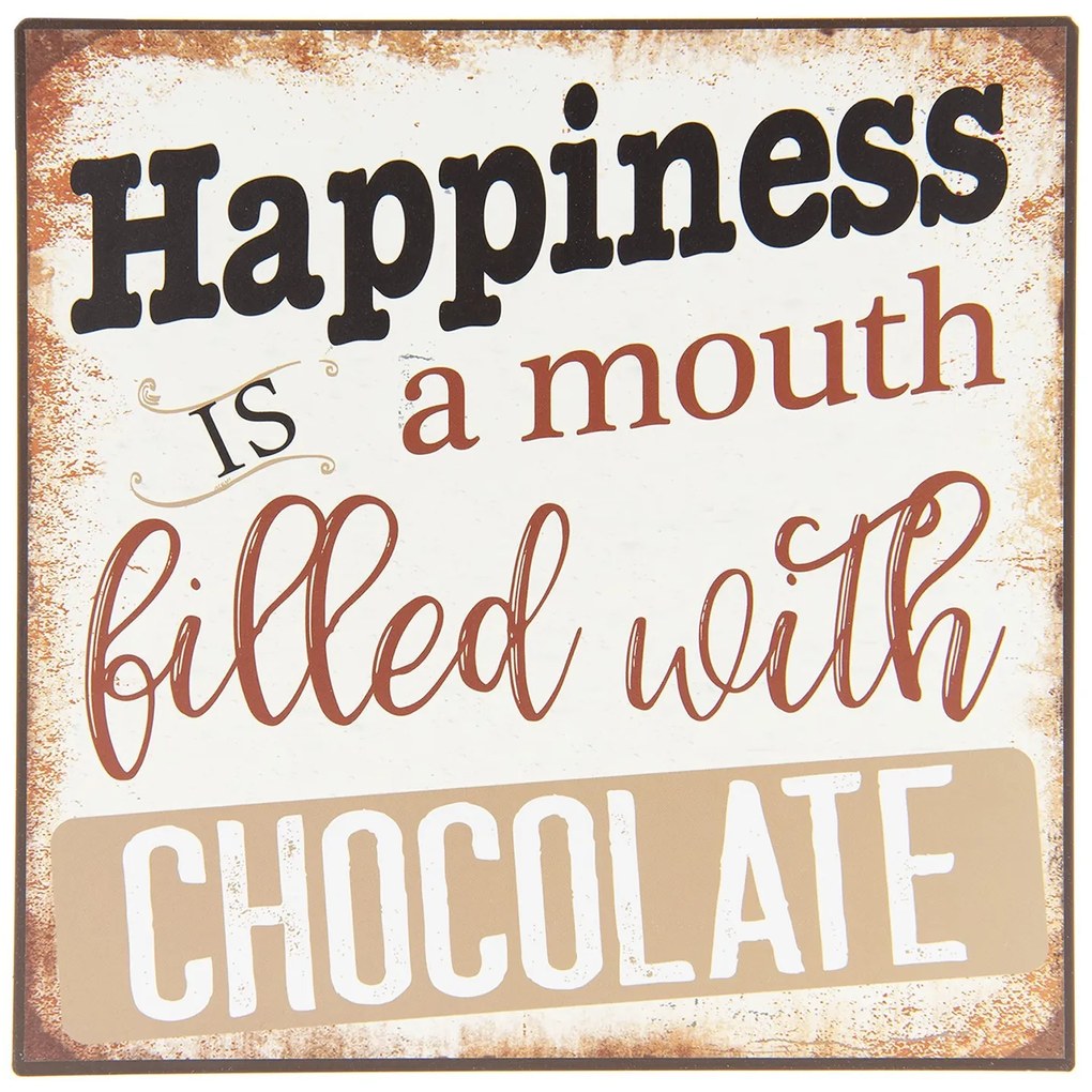 Farebná kovová ceduľa HAPPINESS s úmyselným odieraním a patinou- 25 * 25 * 0.5 cm