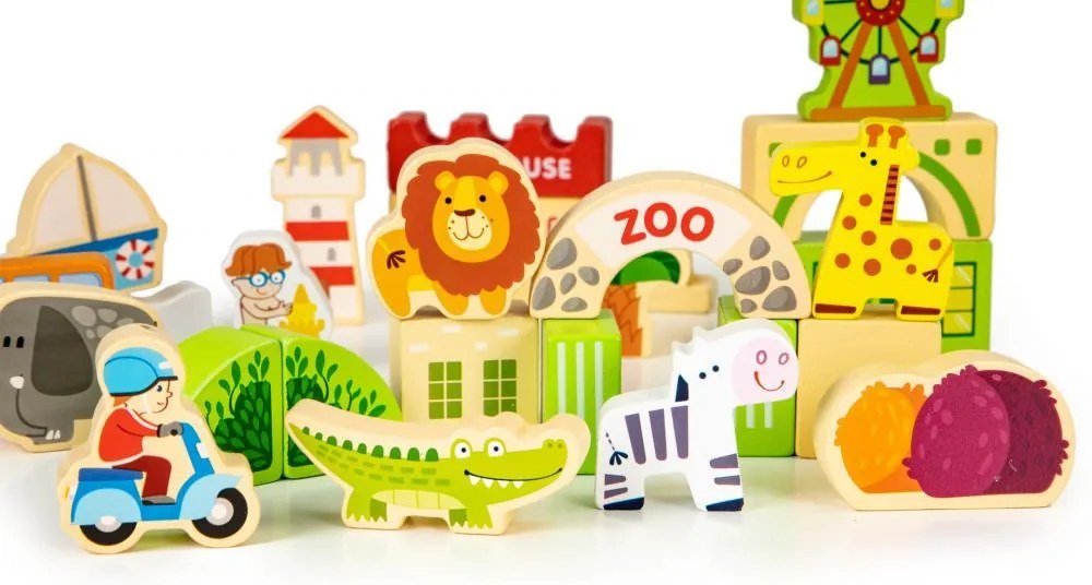 Drevené vzdelávacie kocky, mestská ZOO, 120 ks