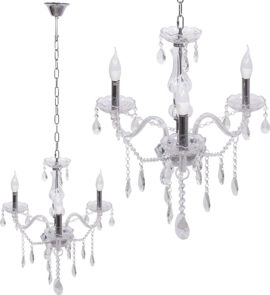 Toolight - Krištáľový závesný luster 3xE14 60W 300752, strieborná, OSW-04601