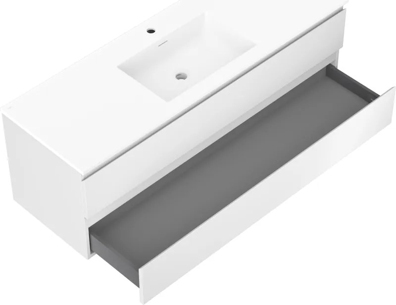Mexen Orio, kúpeľňová skrinka 140 cm s umývadlom Otis, 2 zásuvky, biela matná, 91A10-14047-2-BFF01-W18M01