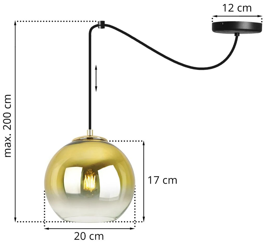 Závesné svietidlo Bergen Gold Spider, 1x zlaté/transparentné sklenené tienidlo (fi 20cm)