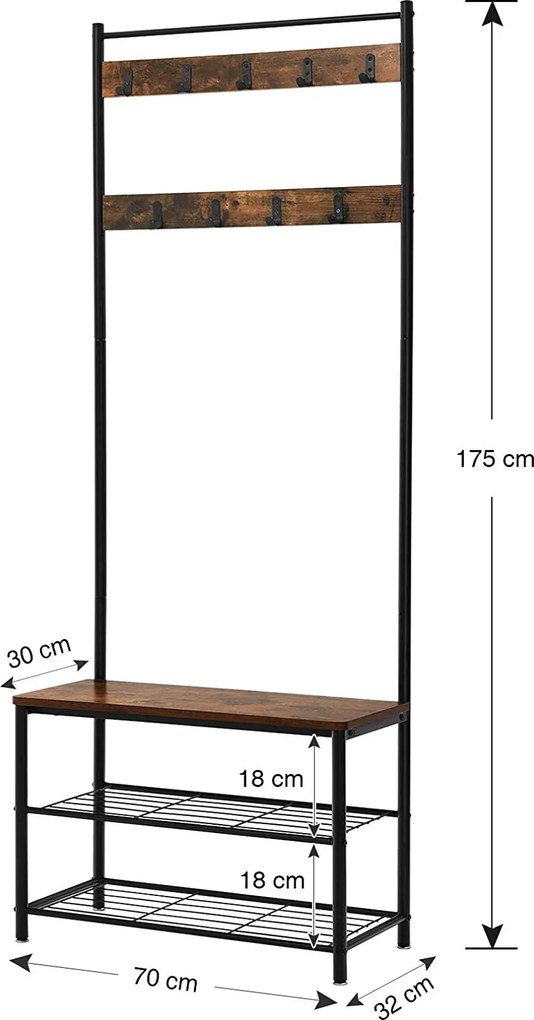 Předsíňový věšák s botníkem Houseland Herry hnědý/černý