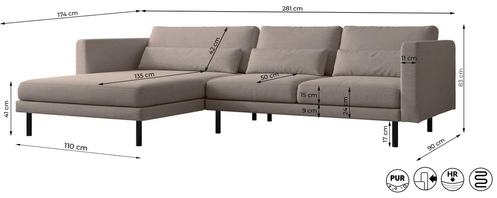 ROHOVÁ SEDAČKA ABRA POSO 281 x 174 cm