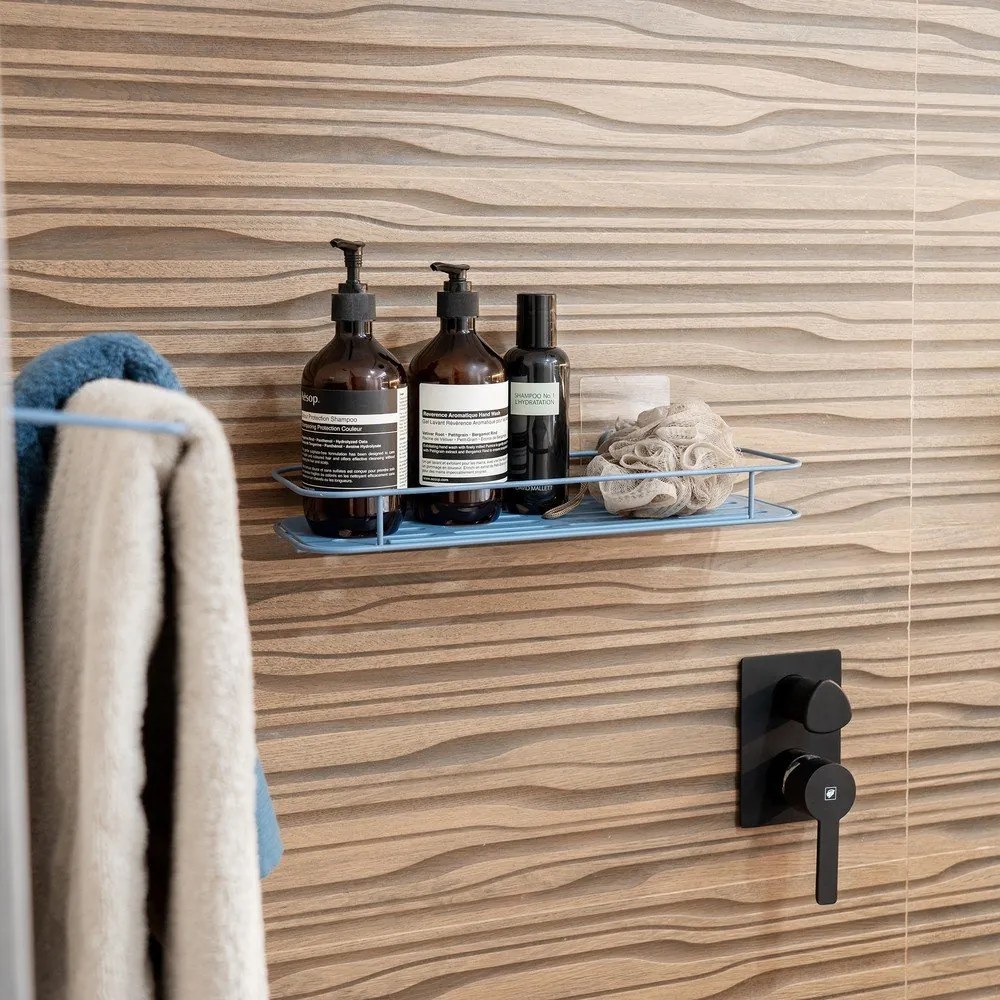 Svetlomodrá samodržiaca kovová kúpeľňová polička Grena – Compactor