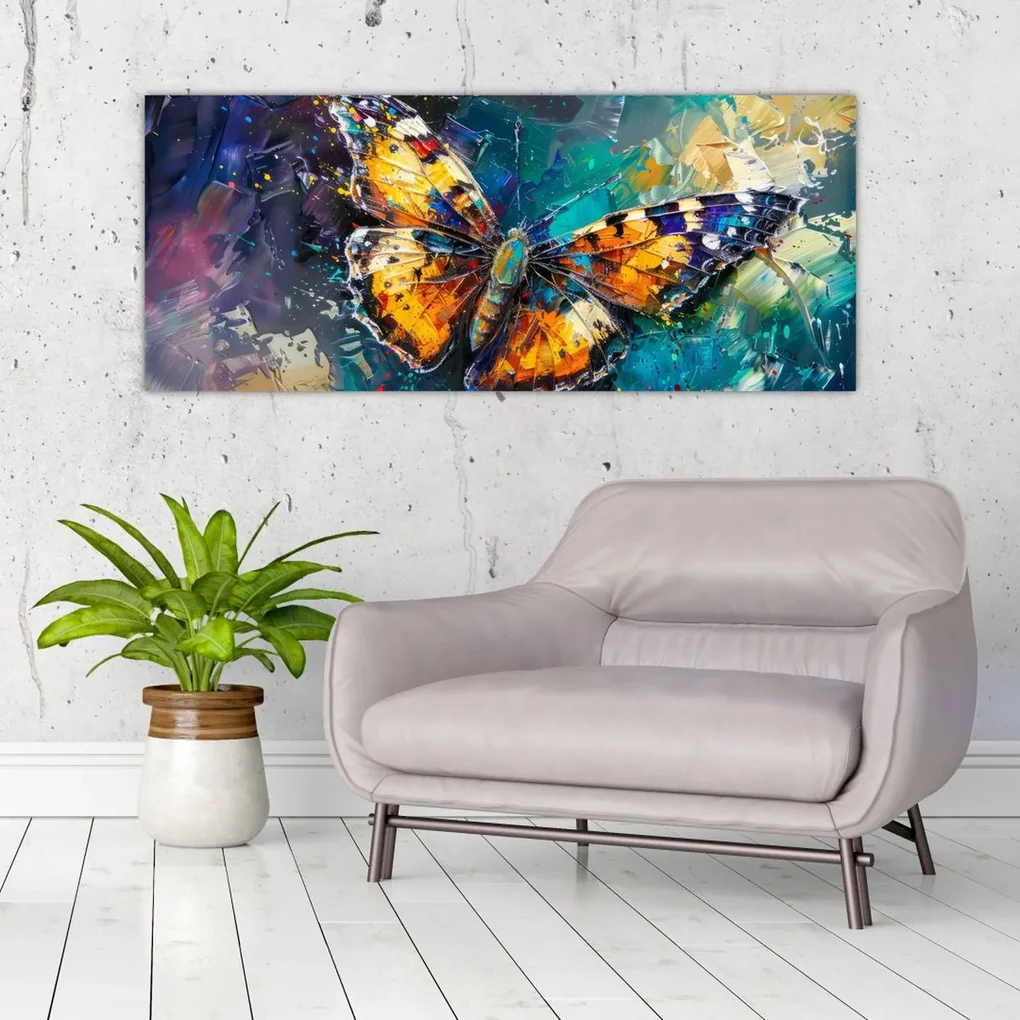 Obraz - Motýľ, olejomaľba (120x50 cm)