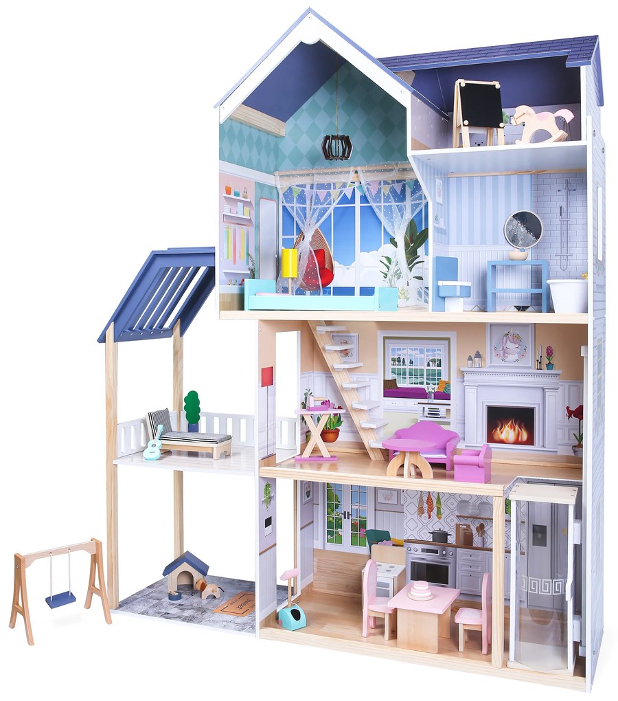 EcoToys Drevený domček pre bábiky Maya Residence - 28 prvkov